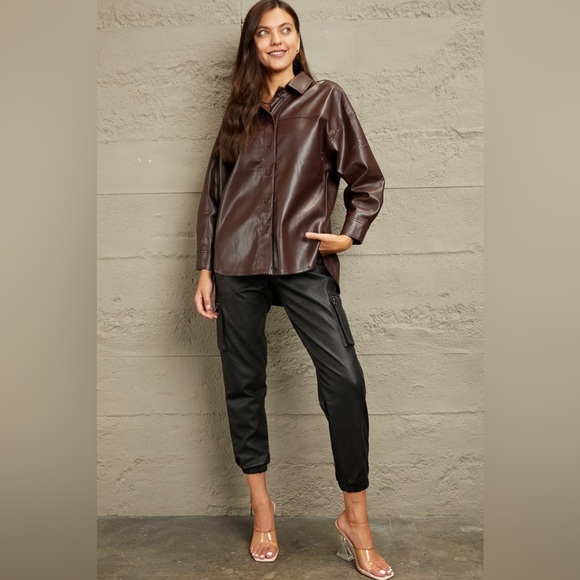 e.Luna Vegan Leather Button Down Shirt - Picture 5 of 5